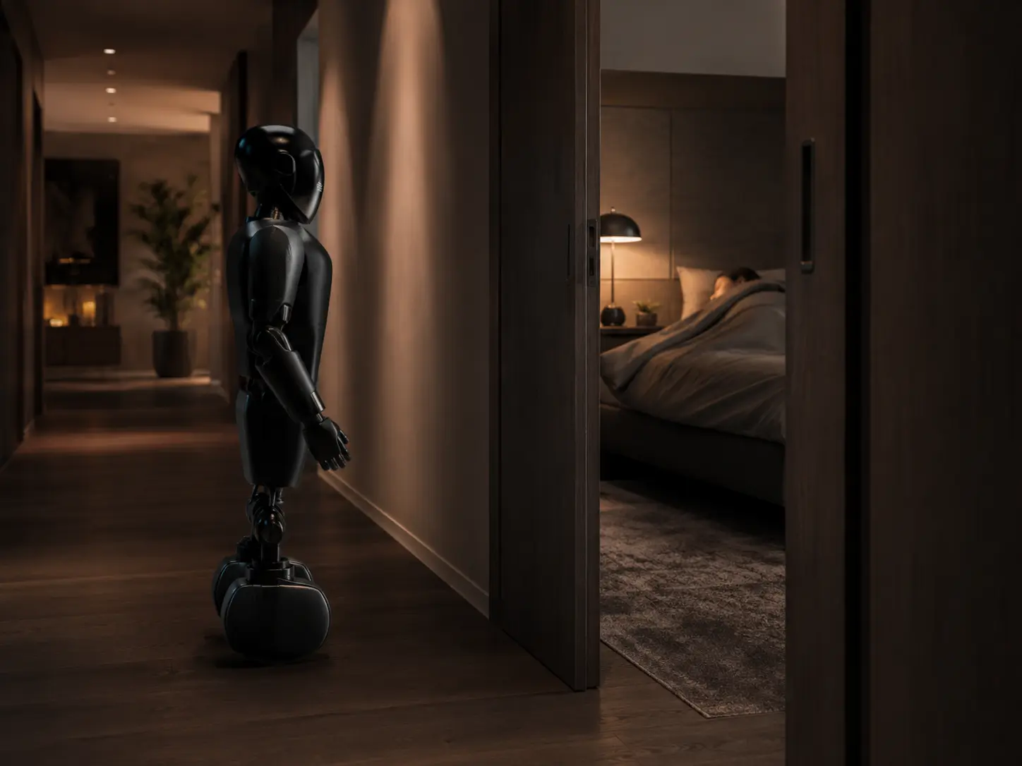 Robo respecting a private bedroom boundary at night